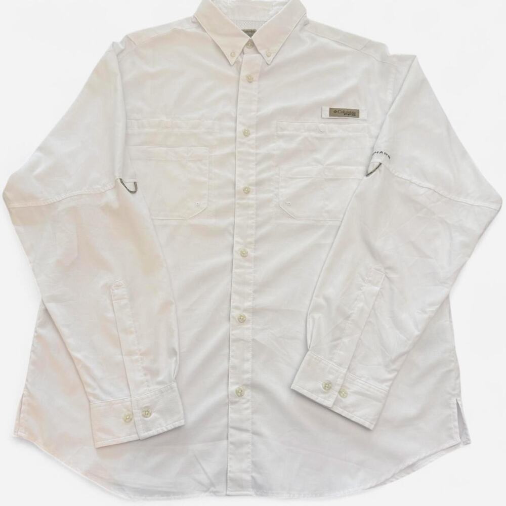 Columbia PFG Men’s Large White Long Sleeve Fishing Shirt Omni-Shade Button Front